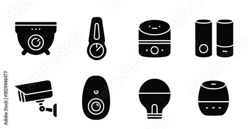 set of smart home device icons isolated on white background
