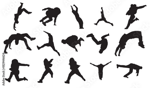 set vector silhouettes parkour