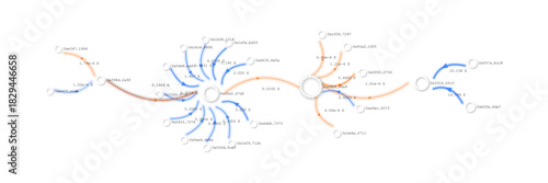 Blockchain crypto network vector with nodes, links and ETH transaction flows. Digital payment system for finance, security, analytics and global economy.