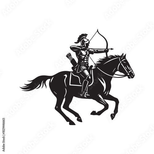 Japanese Samurai Warrior Riding Horse Shooting Bow and Arrow Silhouette Vector
