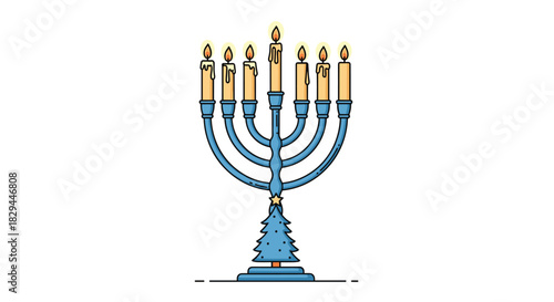 A unique menorah featuring a Christmas tree base and a star, symbolizing interfaith harmony during the holiday season.