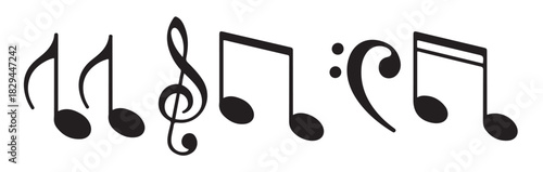 set of musical notes and symbols on white background treble