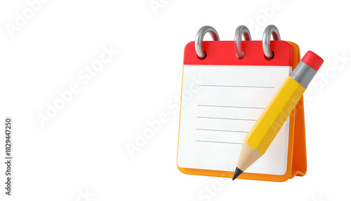 A 3D rendered calendar with a pencil superimposed, against a deep black background