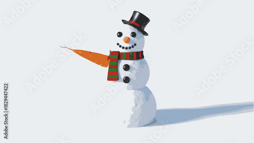A lifelike snowman featuring a vivid carrot nose, classic coal eyes, and finely detailed smooth snow texture, presenting an authentic winter look