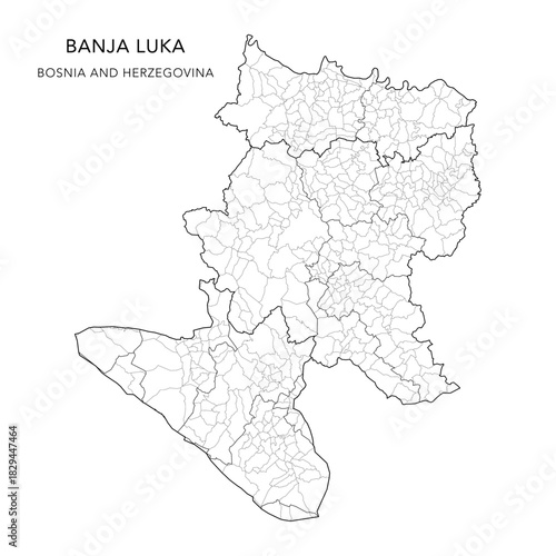 Vector Map of Banja Luka Mesoregion (Mezoregija Banja Luka) with Settlements (Naselja), Cities and Municipalities, and Subregions - Republika Srpska, Bosnia and Herzegovina 2025