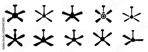 Ceiling Fan Silhouette Icons - Vector Fan Blade Illustrations Set