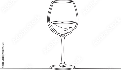 Elegant minimalist line art illustration of a wine glass filled