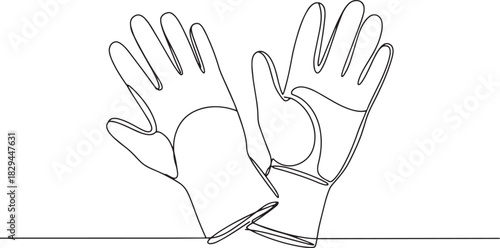 Continuous line drawing of protective work gloves for gardening