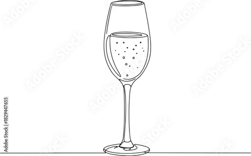 Elegant continuous line drawing of a sparkling prosecco glass il