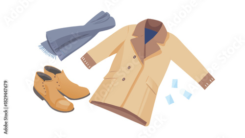 Stylish winter outfit coat scarf and boots fashion apparel for cold weather wardrobe and accessories trend