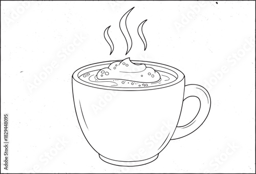 Intricate floral pattern backdrop highlighting a steaming cup of