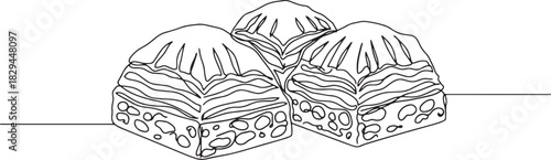 Elegant line art illustration of three pieces of greek baklava d