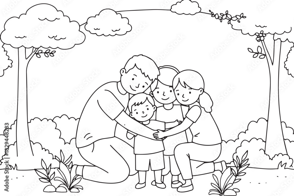 Fototapeta premium Lovely family moment captured in a delightful outdoor hug amidst