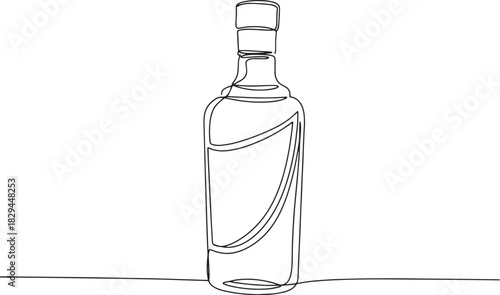 Continuous line art illustration of a beverage bottle for brandi