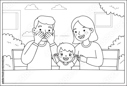 Delightful family moment captured in a heartwarming black and wh