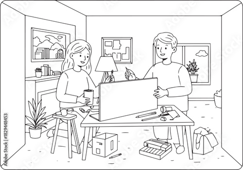 Couple engaging in a creative do-it-yourself project at home, il