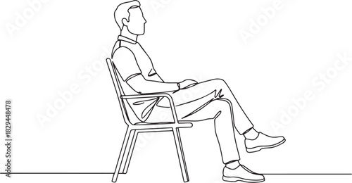 Single line drawing of seated man expressing contemplation and r