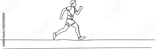 Minimalist line art depicting a determined man running on a defi
