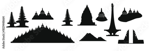 Silhouette Collection of Iconic Indonesian Monuments and Temples