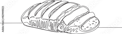 Monochrome one-line illustration of sliced bread with a delicate
