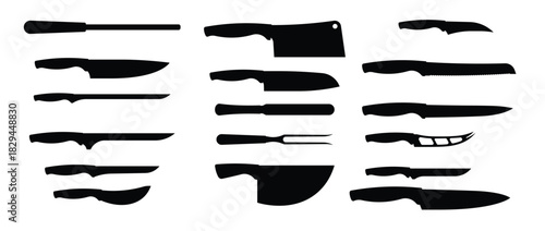 silhouette of kitchen knife set vector isolated 