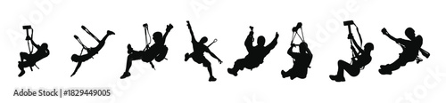 zipline action silhouette vector