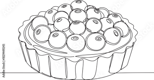 Berry tart single line drawing illustration, minimalist dessert
