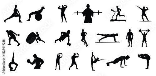 silhouette illustration of different male athletes which are