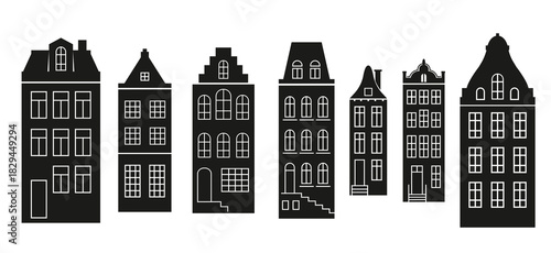 silhouette of a row amsterdam style houses facades