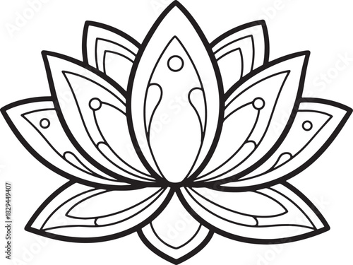 Elegant line art illustration of a lotus flower isolated on whit