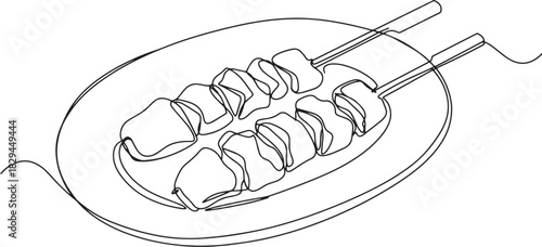 Minimalist line art illustration of Indonesian Sate Padang on a