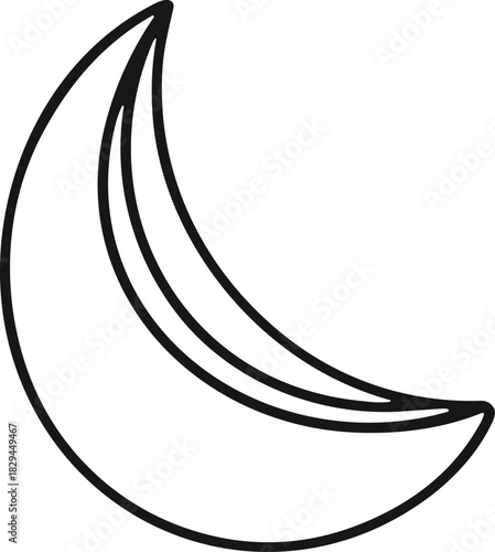Crescent Moon or Banana Slice Outline Icon, Simple Black Line Art Vector Graphic Symbol of Food, Sleep, Night, Space, and Fruit IllustrationCrescent Moon or Banana Slice Outline Icon,