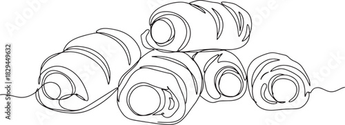 Sausage rolls line art illustration, culinary delight with a del