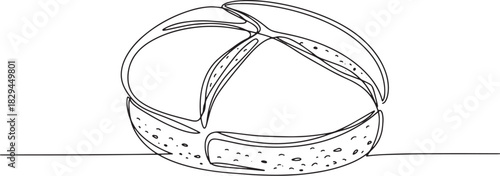 Minimalist Line Art Illustration of a Kaiser Roll on White Backg