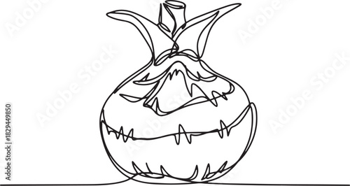 Minimalist single line drawing of a water chestnut on white back