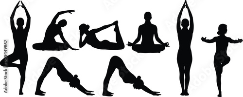 Tree Pose, Lotus, Downward Dog, and Arch for Health, Wellness, Flexibility, Balance, and Mindful Exercise