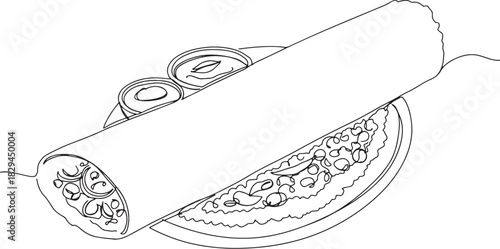 Minimalist line drawing illustration of south indian masala dosa
