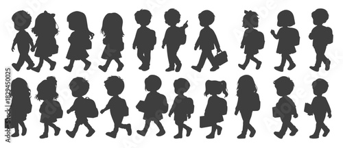  silhouettes of children carrying bags walking together