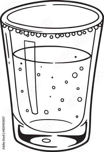 Line art illustration of a stylized shot glass with a straw and