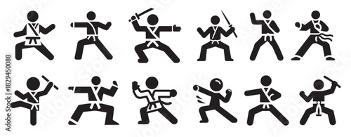 silhouettes of combat moves and poses