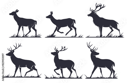 silhouettes of deer in various poses