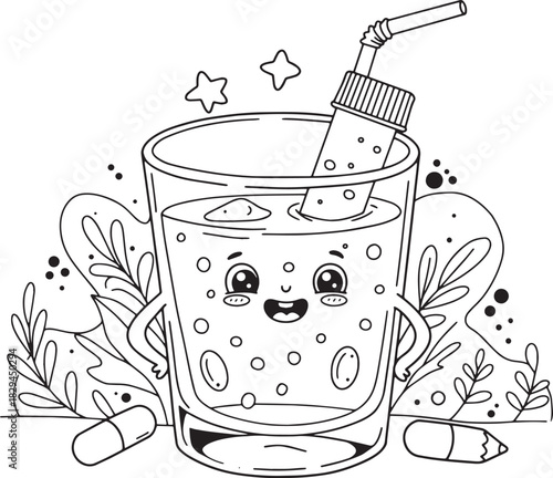 Whimsical Painkiller Beverage Character Illustration with Botani