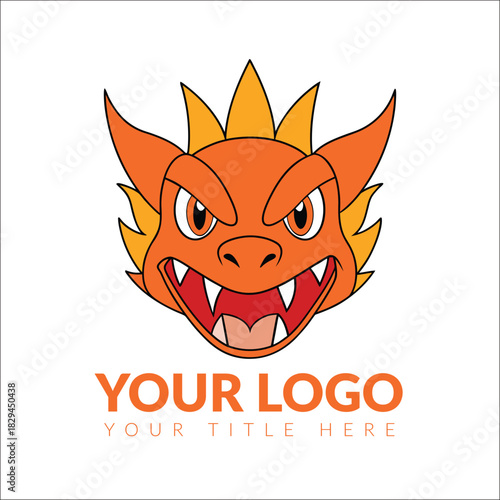 Burning fire Dragon logo in flat vector design style