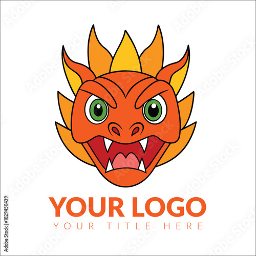 Burning fire Dragon logo in flat vector design style