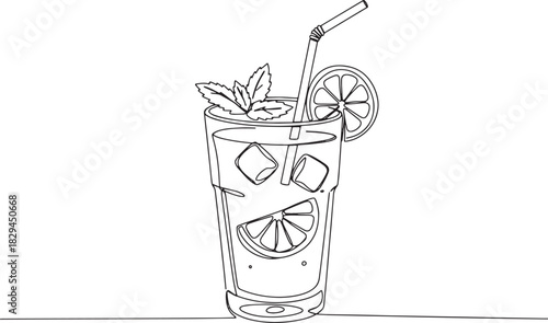 Monochrome minimalist line drawing of a refreshing citrus infuse