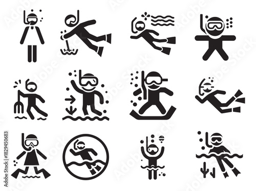 silhouettes of underwater swimming and diving 