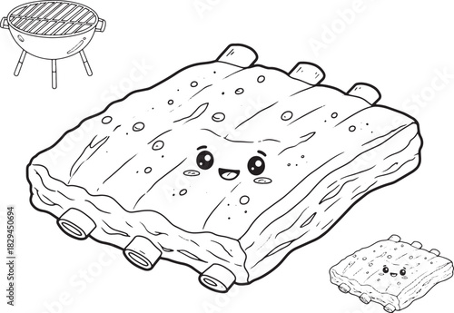Whimsical Cartoon Pork Ribs Illustration for Culinary Themed Des