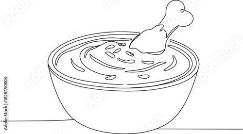 Minimalist illustration of chicken leg in dip bowl, creating uni
