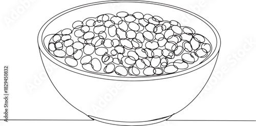 Continuous line drawing of black beans in a bowl minimalist food