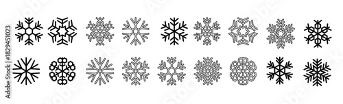 snowflakes set vector isolated on white background outline 